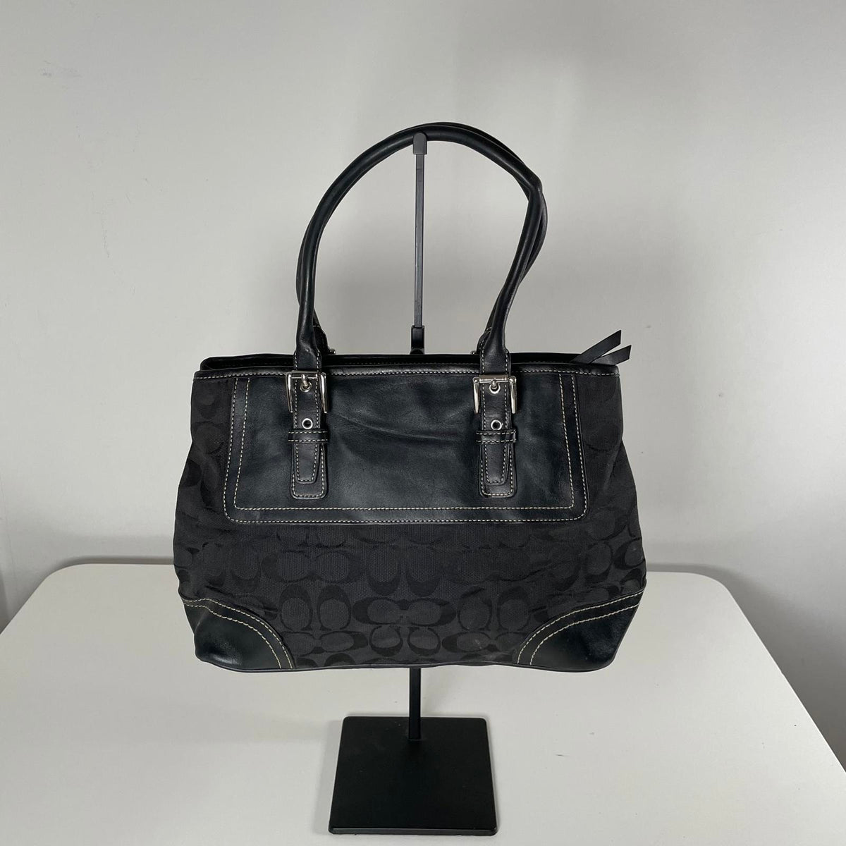 Coach Signature Monogram Black Leather Trim Tote Bag C0732-F11220