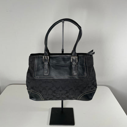 Coach Signature Monogram Black Leather Trim Tote Bag C0732-F11220