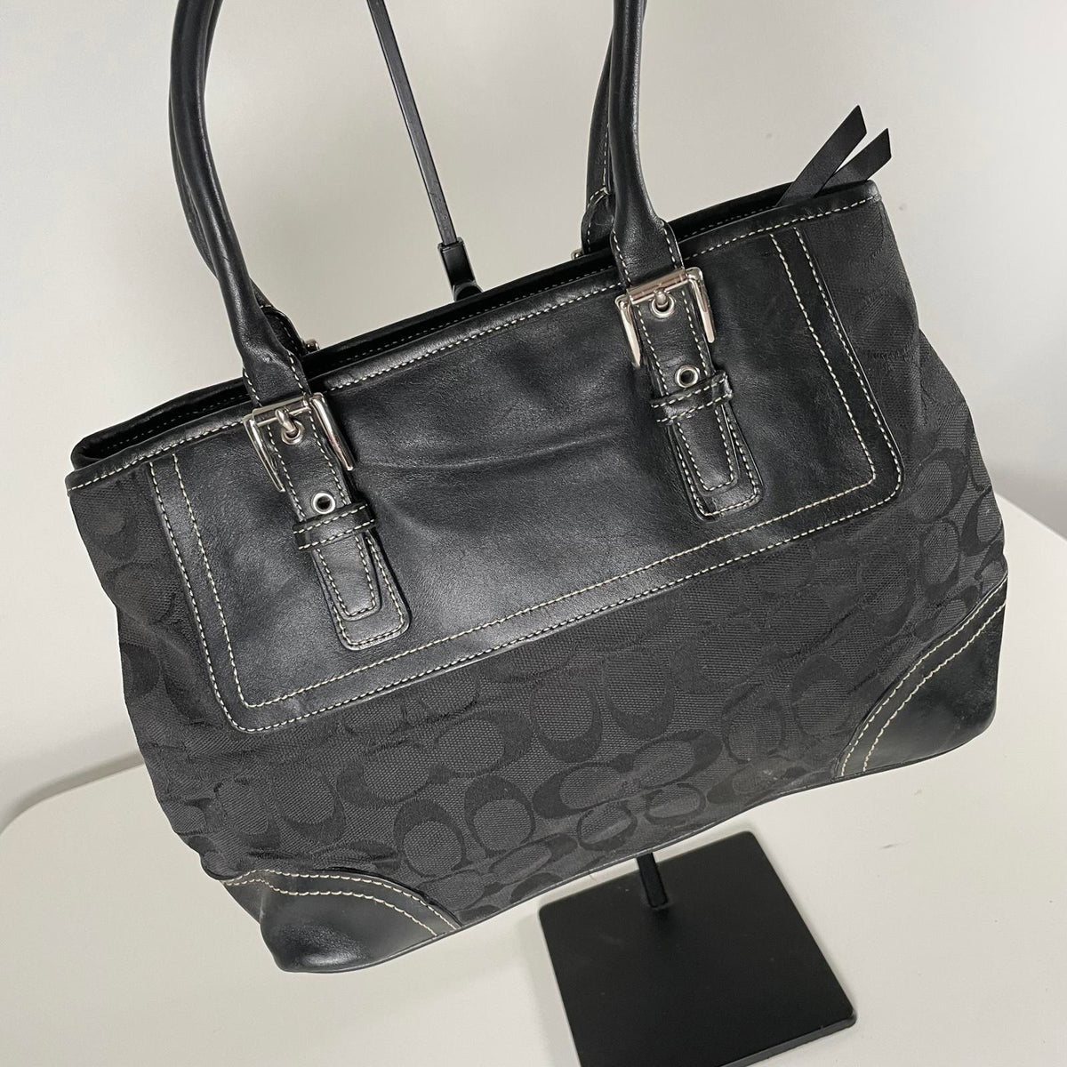 Coach Signature Monogram Black Leather Trim Tote Bag C0732-F11220