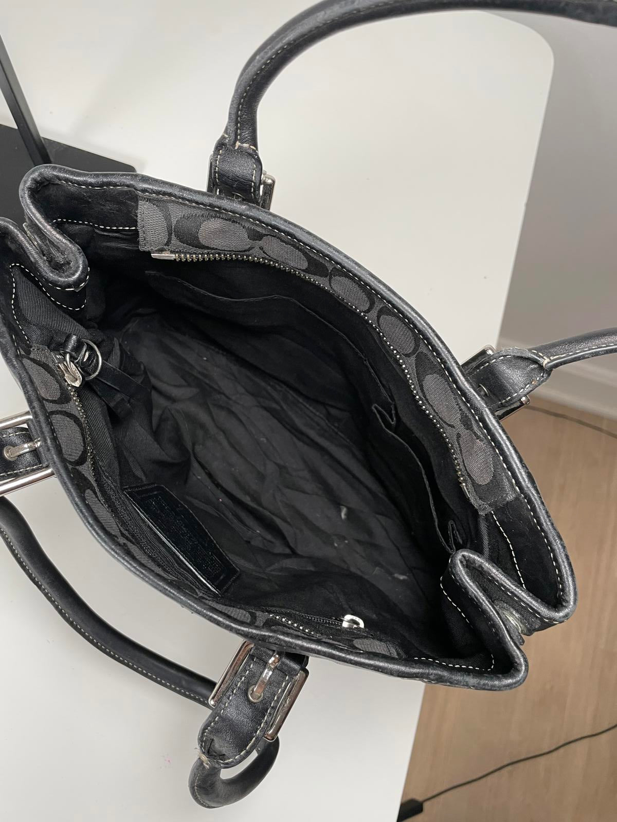 Coach Signature Monogram Black Leather Trim Tote Bag C0732-F11220