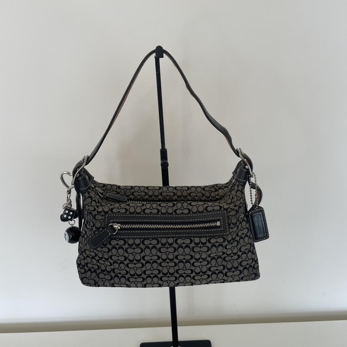 Coach Black Signature Monogram Soft Demi Mini Shoulder Bag D3J-6332