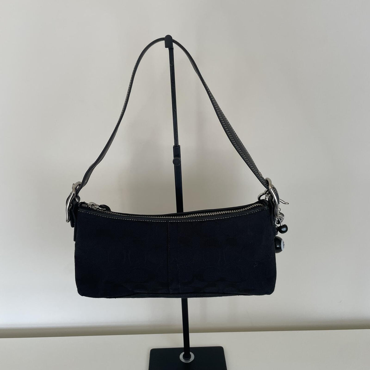 Coach Black Signature Monogram Soft Demi Shoulder Bag E05K-8K01