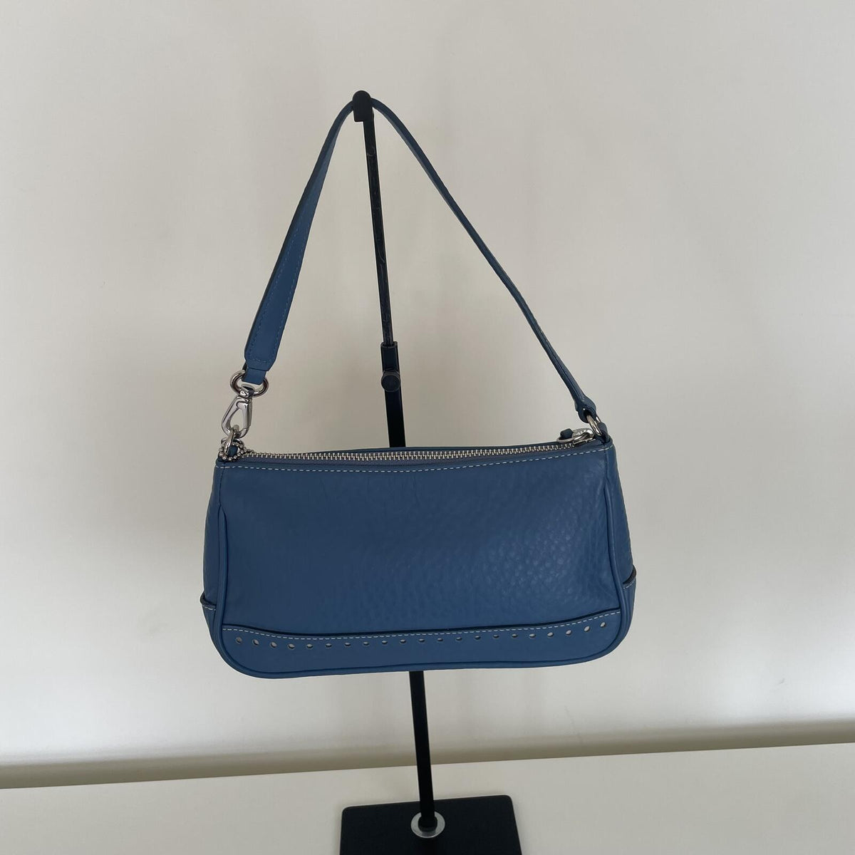 Coach Blue Pebbled Leather Hamptons Mini Shoulder Bag B06S-9860