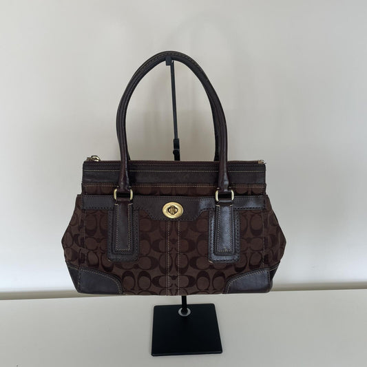 Coach Brown Signature Monogram Hampton Shoulder Bag H0755-11062