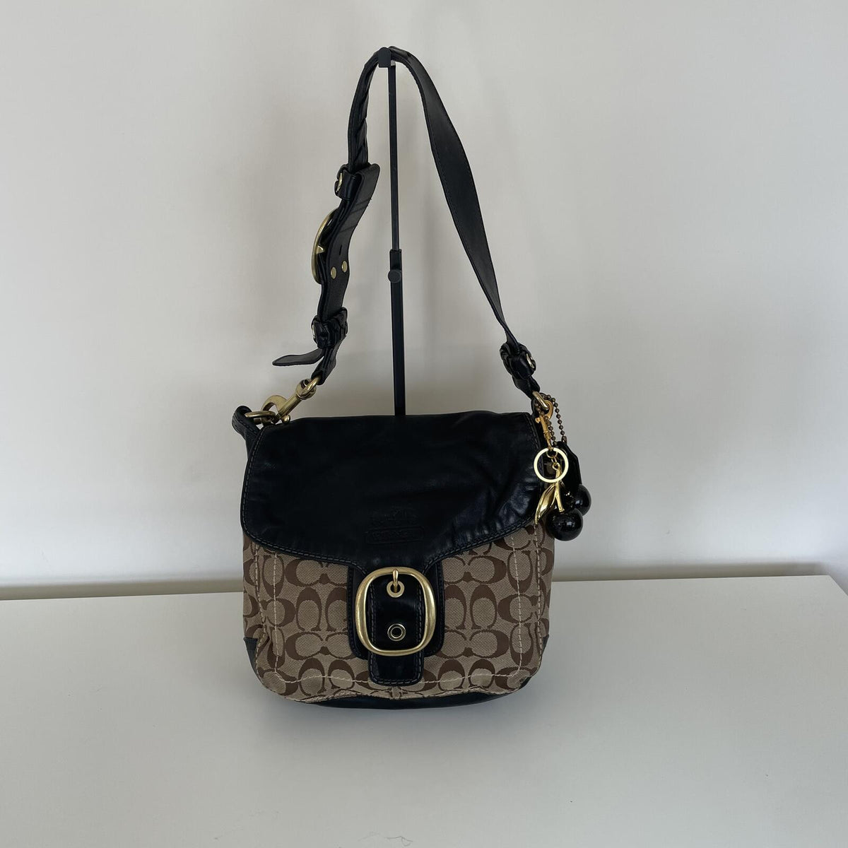 Coach Beige Signature Monogram Legacy Bleecker Flap Shoulder Bag H0794-11434