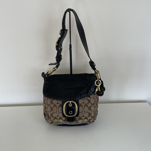 Coach Beige Signature Monogram Legacy Bleecker Flap Shoulder Bag H0794-11434