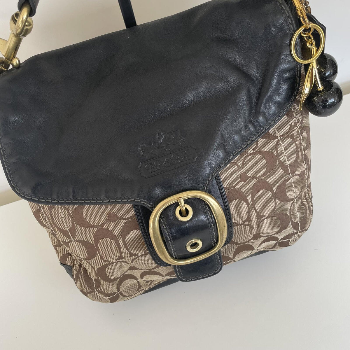 Coach Beige Signature Monogram Legacy Bleecker Flap Shoulder Bag H0794-11434