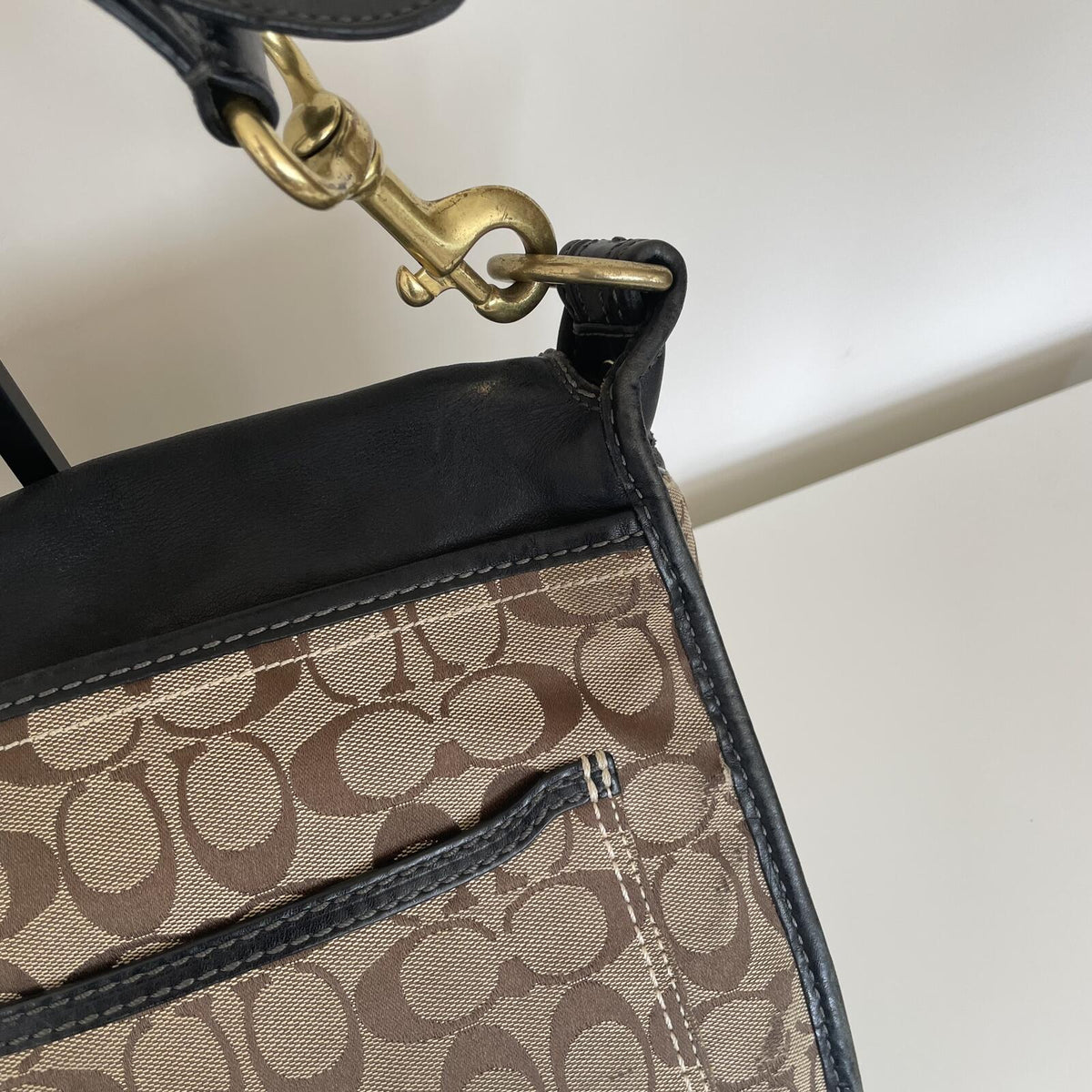 Coach Beige Signature Monogram Legacy Bleecker Flap Shoulder Bag H0794-11434