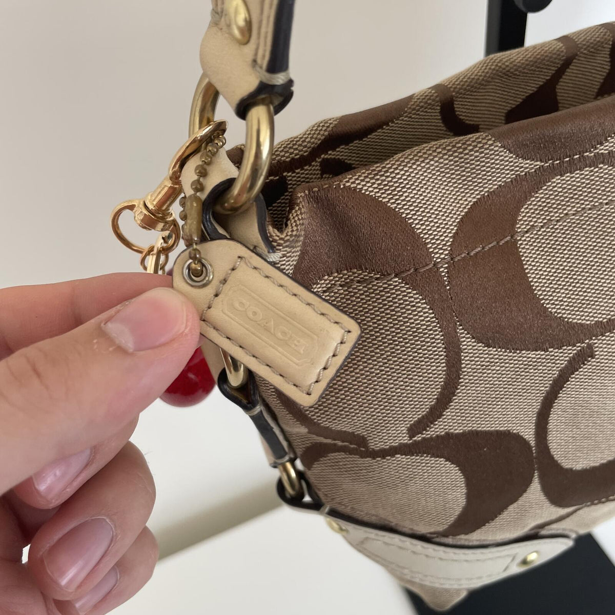 Coach Beige Signature Monogram Mini Carly Shoulder Bag M0726-40347