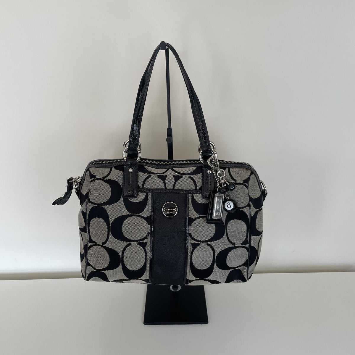 Coach Black Signature Monogram Satchel Shoulder Bag H1382-F24364