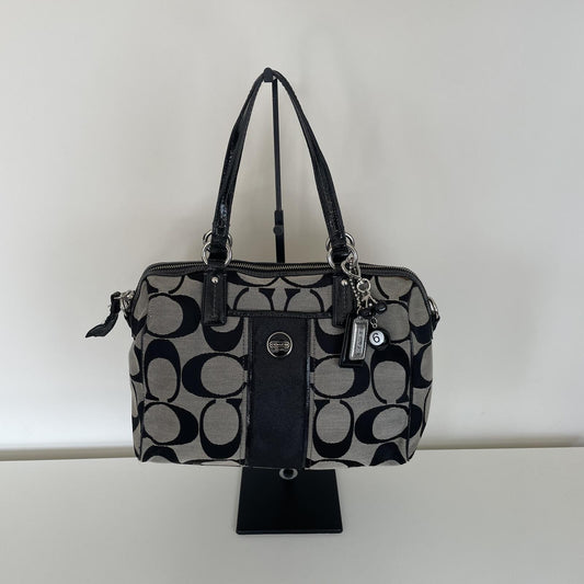 Coach Black Signature Monogram Satchel Shoulder Bag H1382-F24364