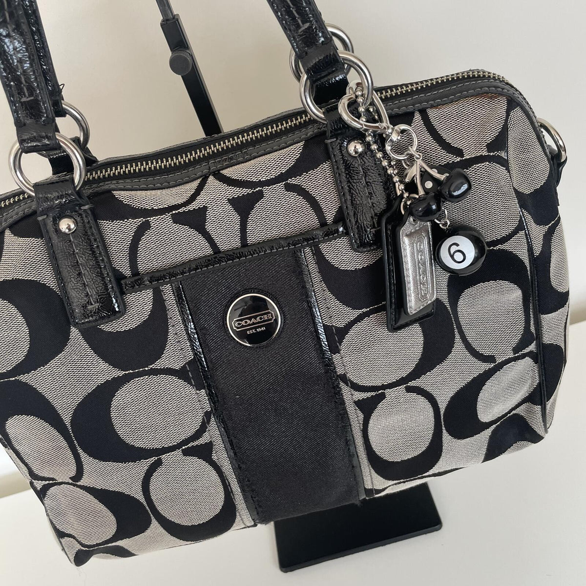 Coach Black Signature Monogram Satchel Shoulder Bag H1382-F24364