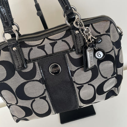 Coach Black Signature Monogram Satchel Shoulder Bag H1382-F24364