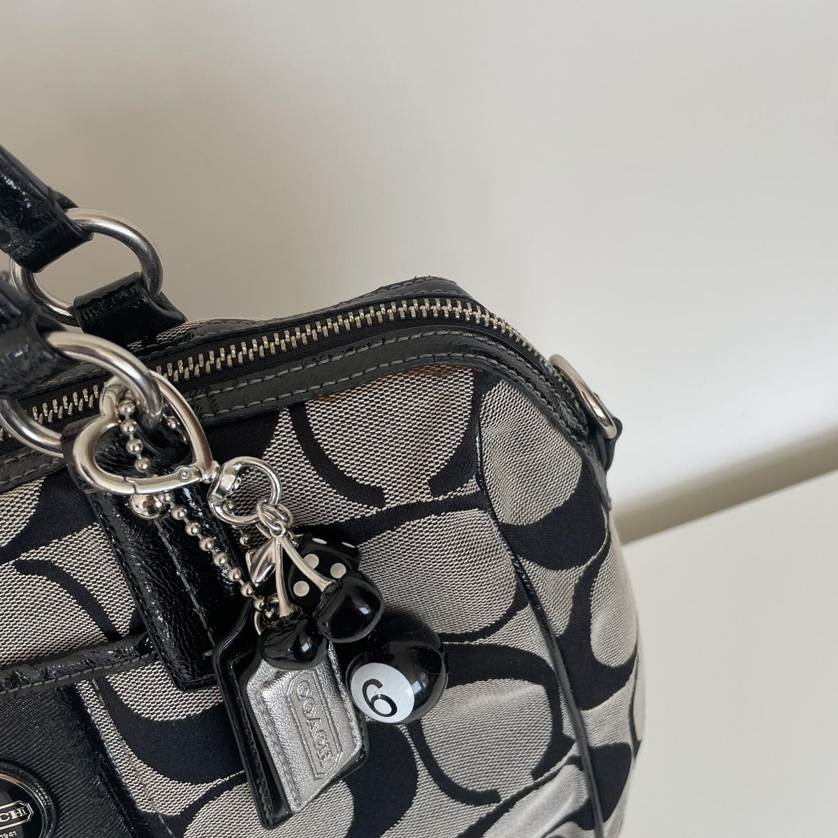 Coach Black Signature Monogram Satchel Shoulder Bag H1382-F24364