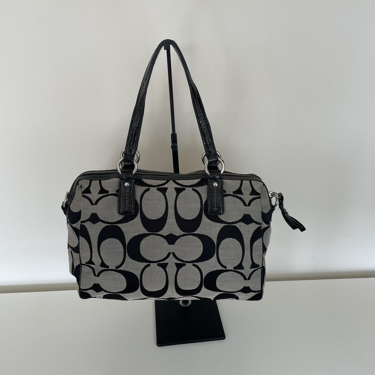 Coach Black Signature Monogram Satchel Shoulder Bag H1382-F24364