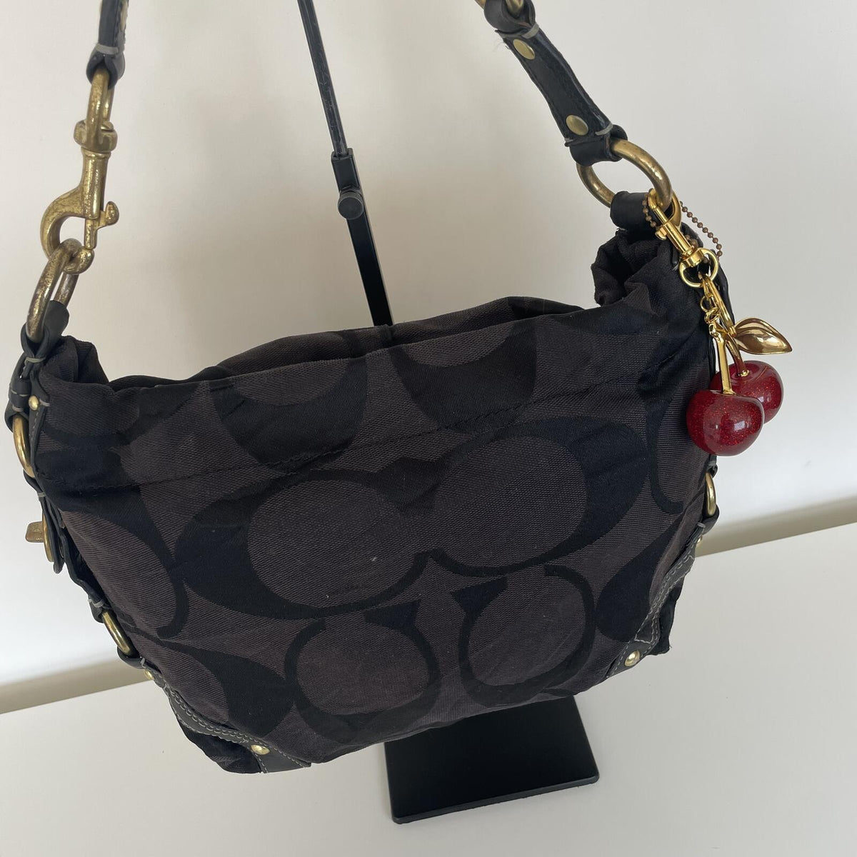 Coach Black Signature Monogram Carly Shoulder Bag E0771-10619
