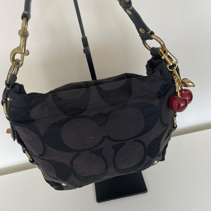 Coach Black Signature Monogram Carly Shoulder Bag E0771-10619