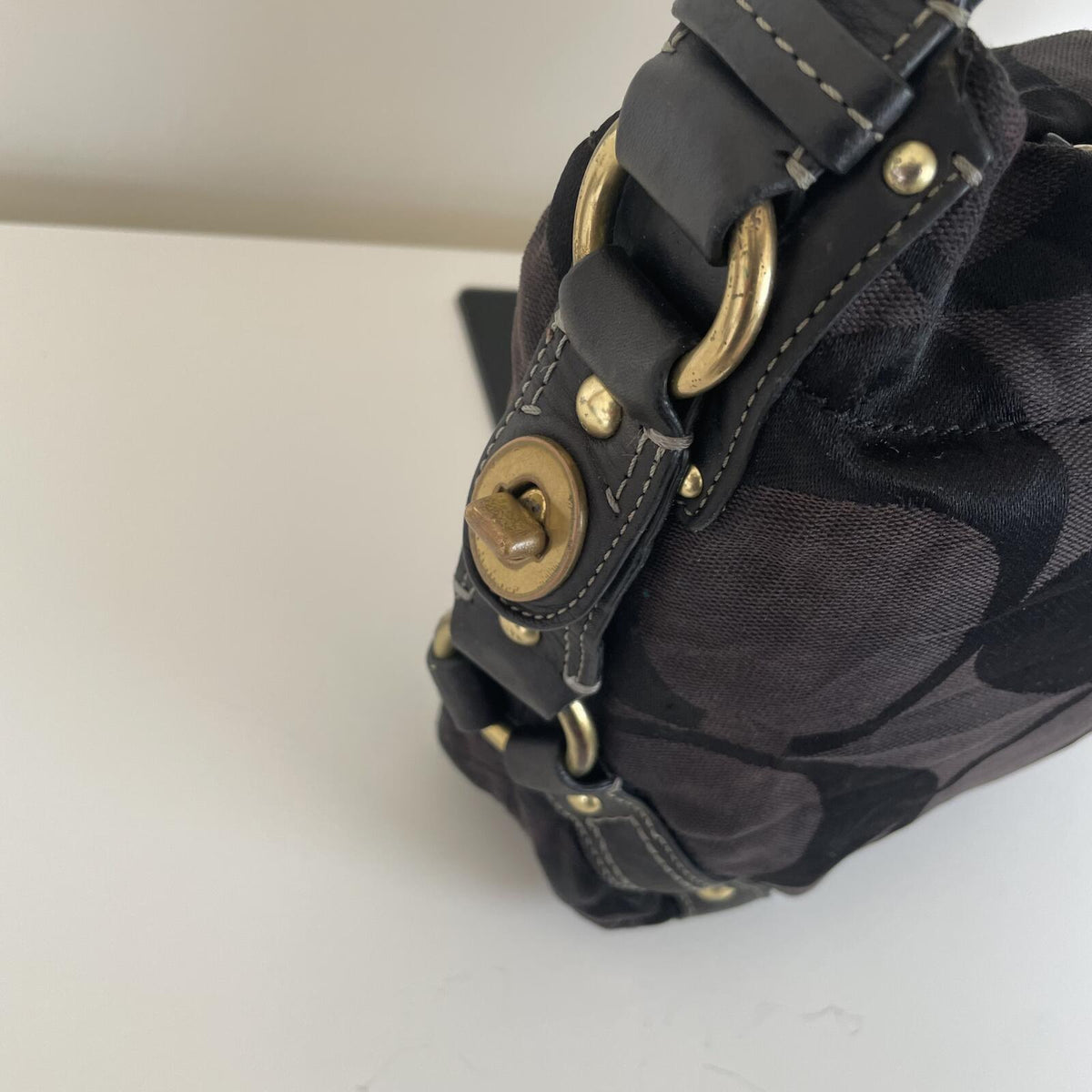 Coach Black Signature Monogram Carly Shoulder Bag E0771-10619