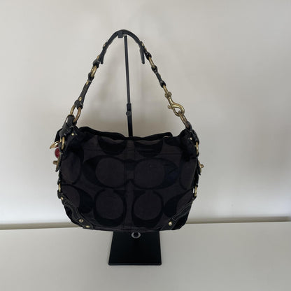 Coach Black Signature Monogram Carly Shoulder Bag E0771-10619