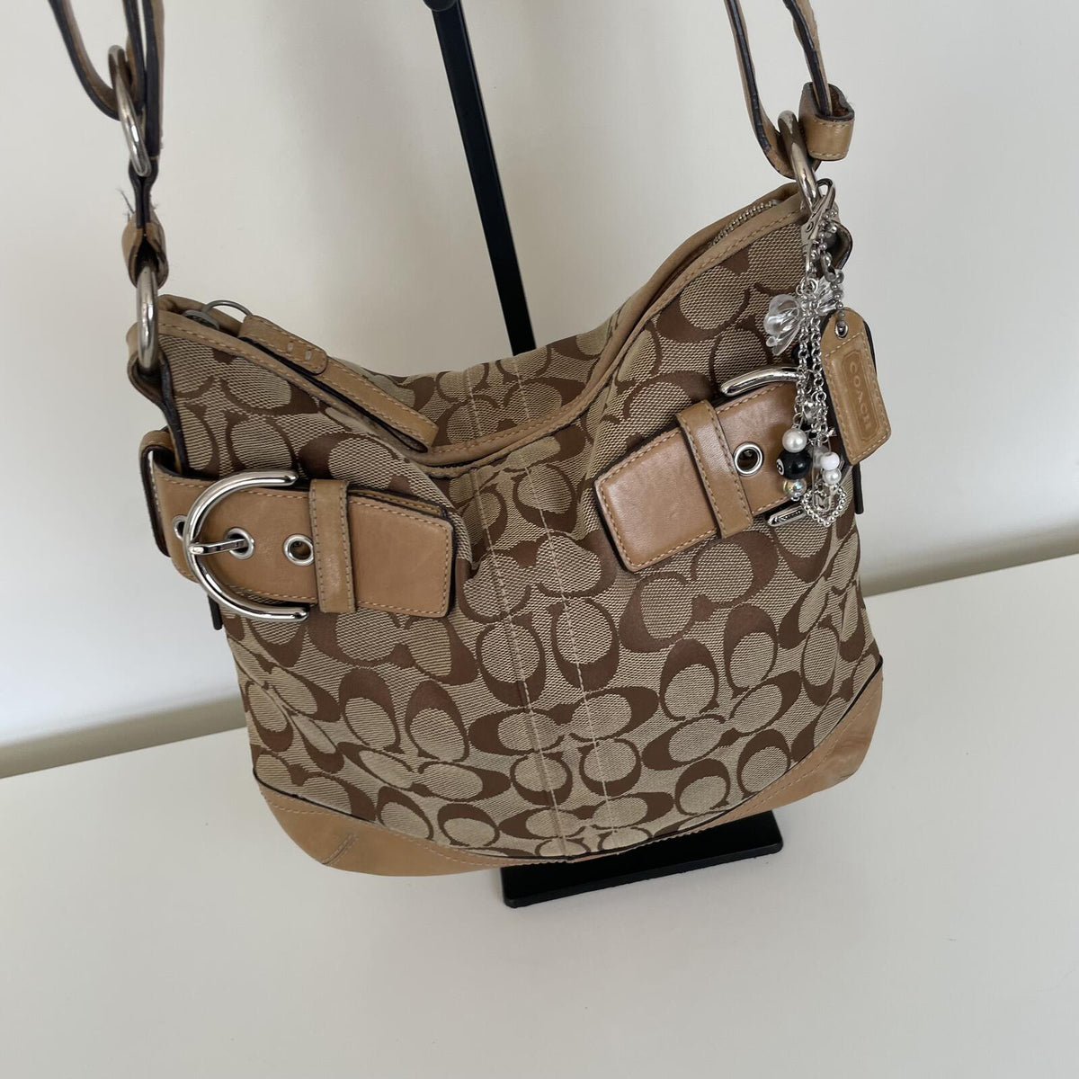 Coach Beige Signature Monogram Convertible Shoulder Bag H05K-3574