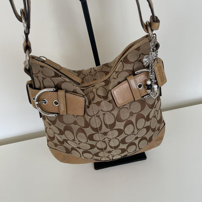 Coach Beige Signature Monogram Convertible Shoulder Bag H05K-3574