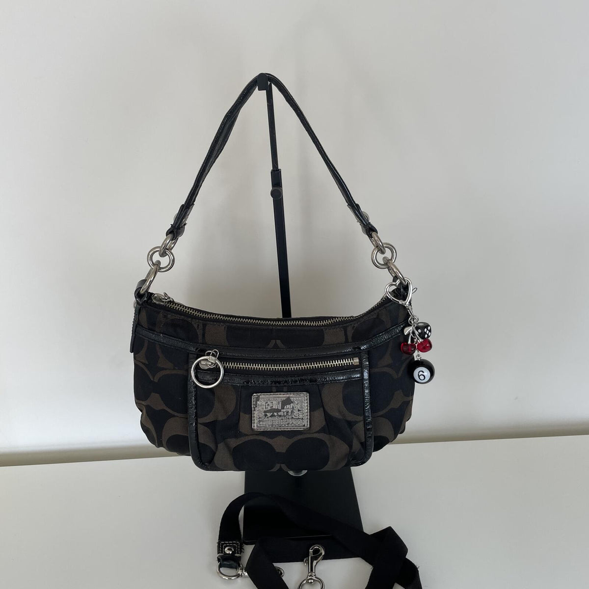 Coach Black Poppy Signature Monogram Shoulder Bag