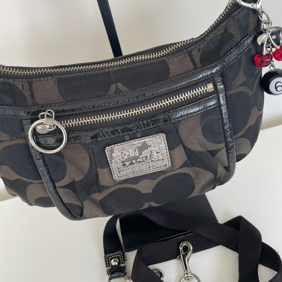 Coach Black Poppy Signature Monogram Shoulder Bag