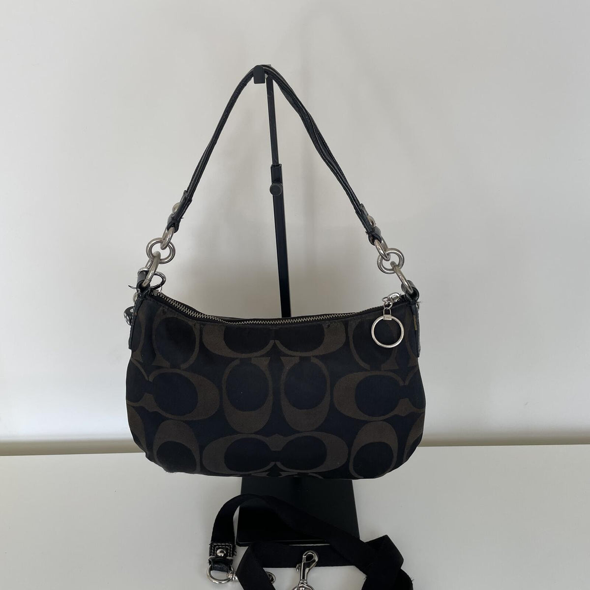 Coach Black Poppy Signature Monogram Shoulder Bag