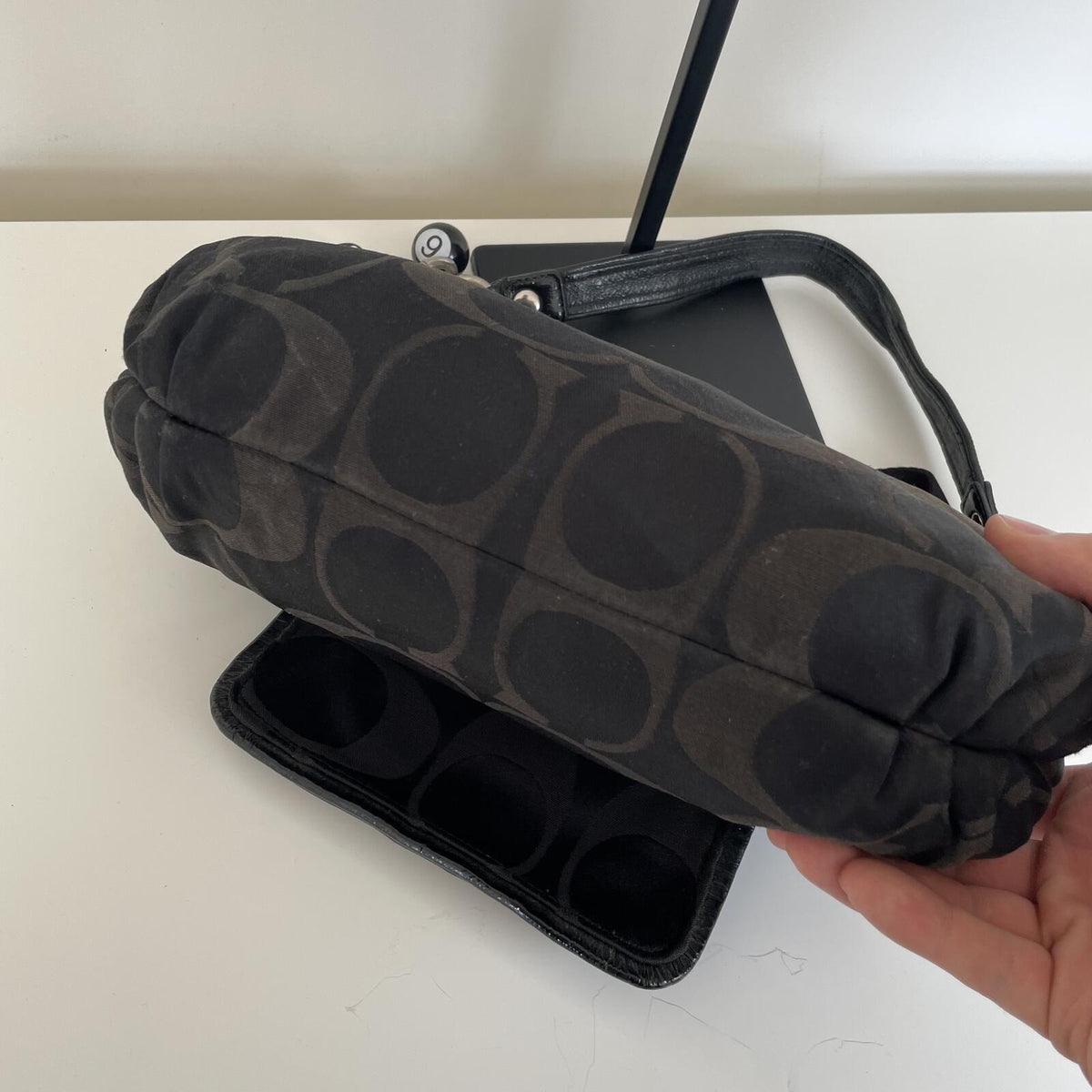 Coach Black Poppy Signature Monogram Shoulder Bag