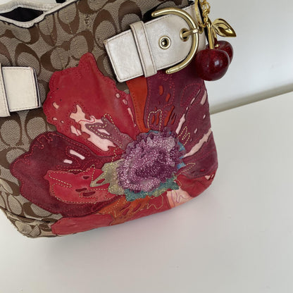Coach Beige Signature Monogram Flower Shoulder Bag J05Q-6123