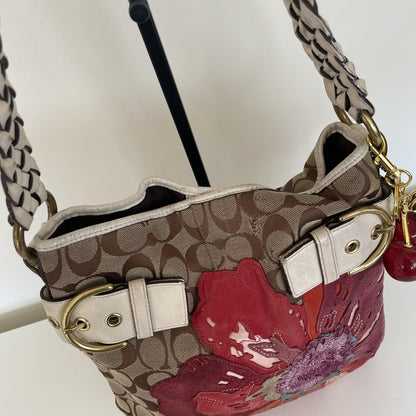 Coach Beige Signature Monogram Flower Shoulder Bag J05Q-6123