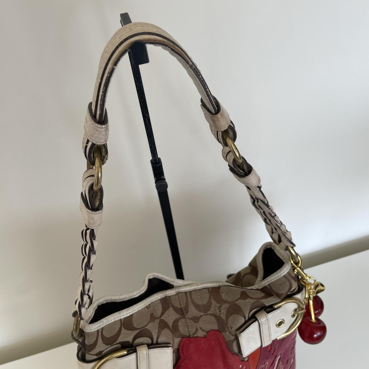 Coach Beige Signature Monogram Flower Shoulder Bag J05Q-6123