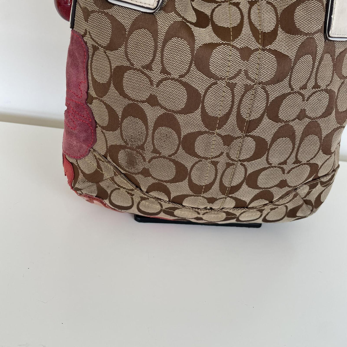 Coach Beige Signature Monogram Flower Shoulder Bag J05Q-6123