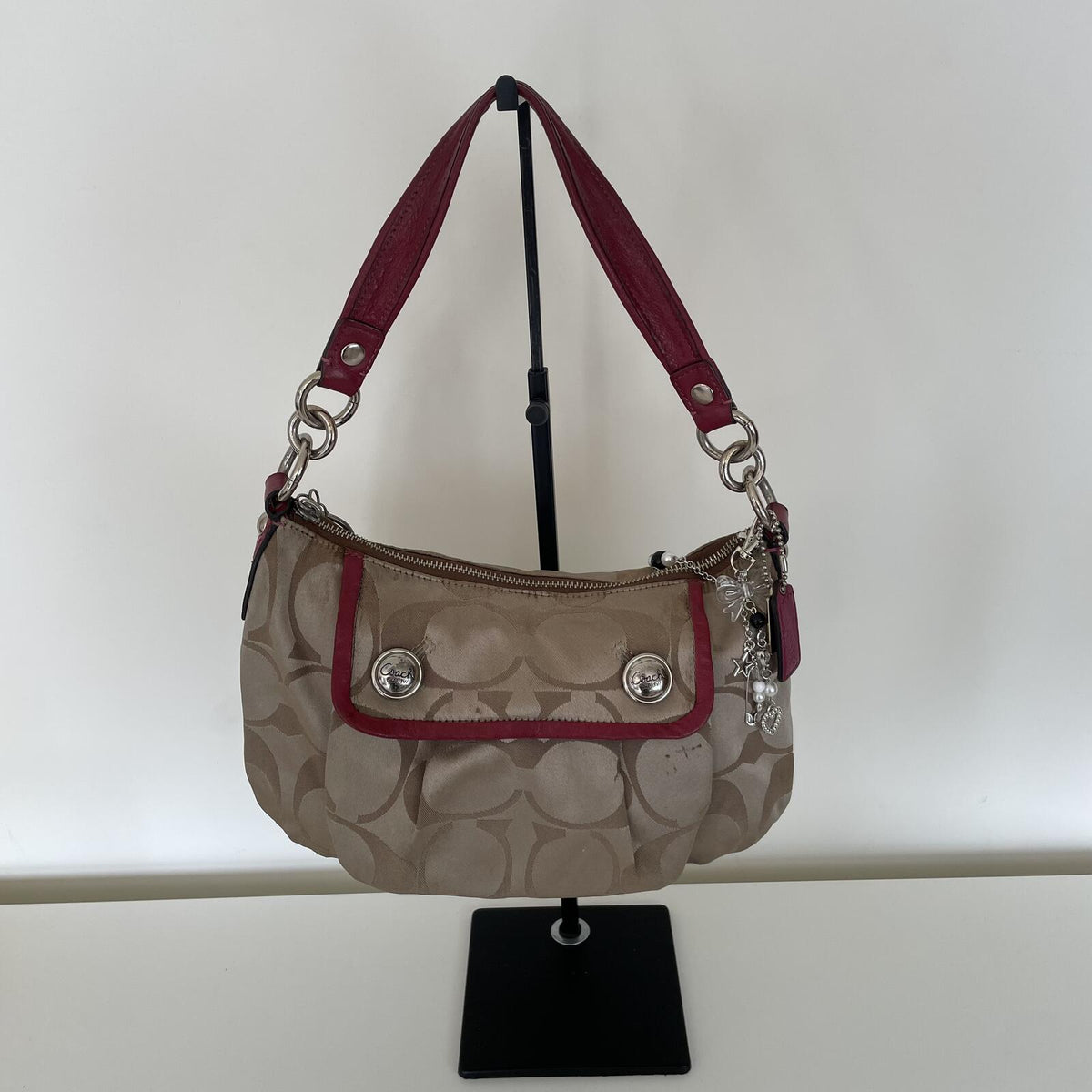 Coach Beige and Pink Poppy Signature Sateen Shoulder Bag K069-13141