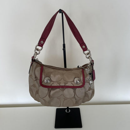 Coach Beige and Pink Poppy Signature Sateen Shoulder Bag K069-13141