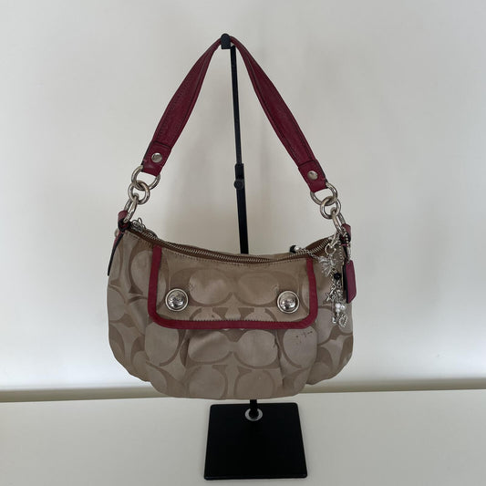 Coach Beige and Pink Poppy Signature Sateen Shoulder Bag K069-13141