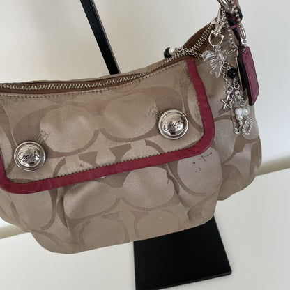 Coach Beige and Pink Poppy Signature Sateen Shoulder Bag K069-13141