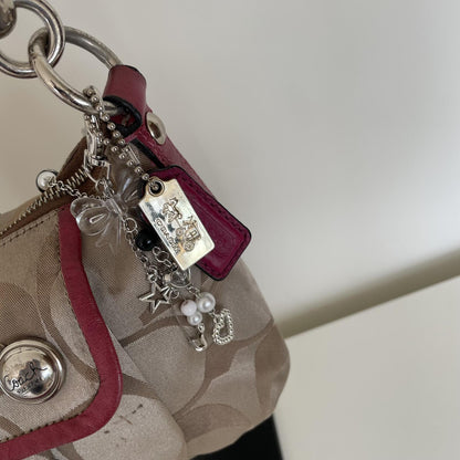 Coach Beige and Pink Poppy Signature Sateen Shoulder Bag K069-13141