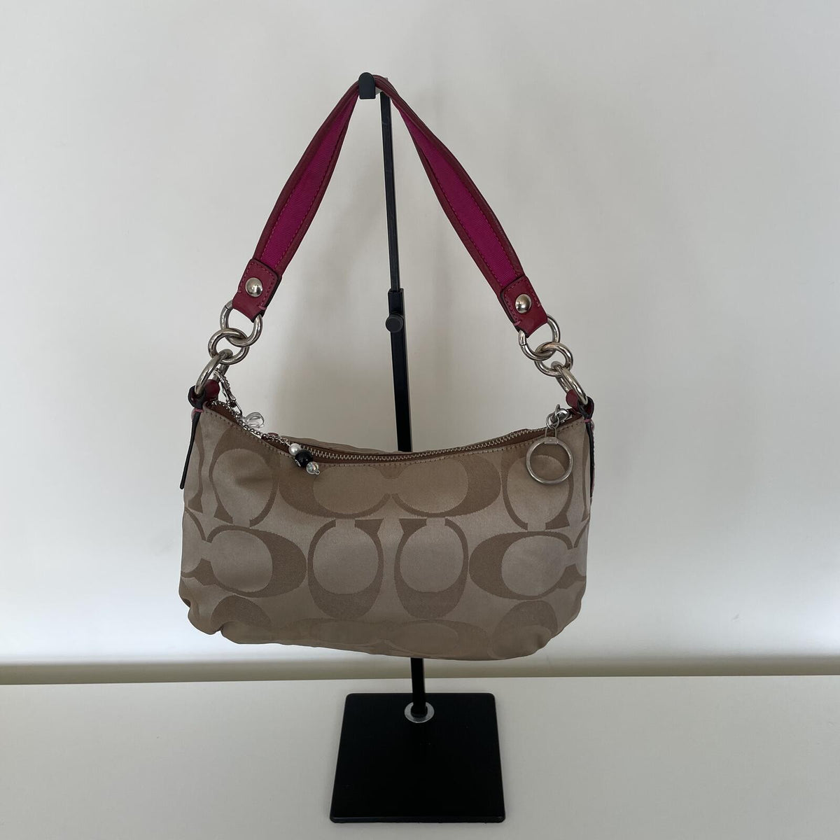 Coach Beige and Pink Poppy Signature Sateen Shoulder Bag K069-13141