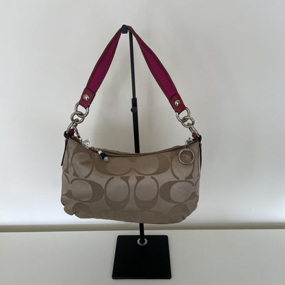 Coach Beige and Pink Poppy Signature Sateen Shoulder Bag K069-13141
