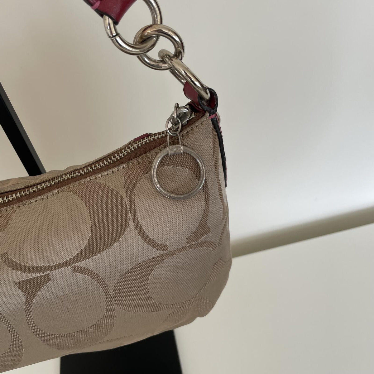 Coach Beige and Pink Poppy Signature Sateen Shoulder Bag K069-13141