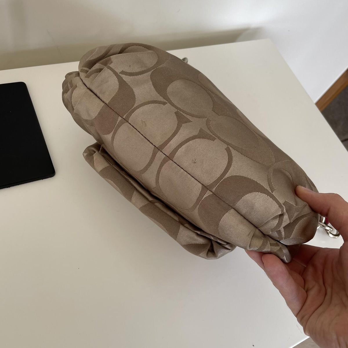 Coach Beige and Pink Poppy Signature Sateen Shoulder Bag K069-13141