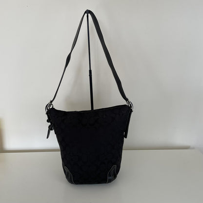Coach Black Signature Monogram Crossbody Bucket Bag C25-6076