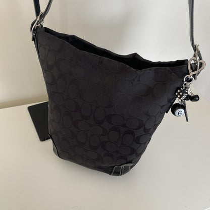 Coach Black Signature Monogram Crossbody Bucket Bag C25-6076