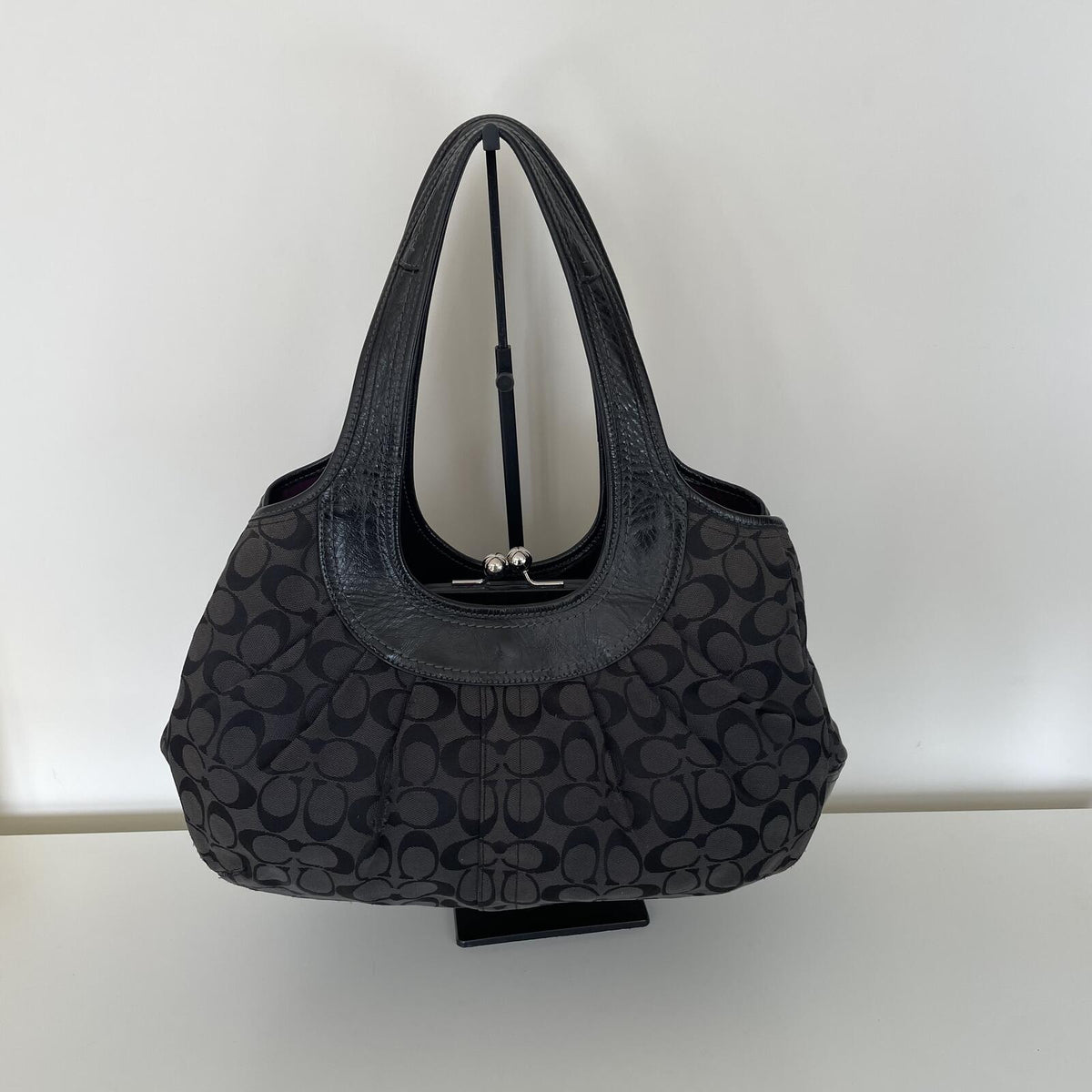 Coach Black Signature Monogram Ergo Shoulder Bag with Kisslock Pocket D1076-F14380