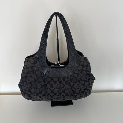 Coach Black Signature Monogram Ergo Shoulder Bag with Kisslock Pocket D1076-F14380