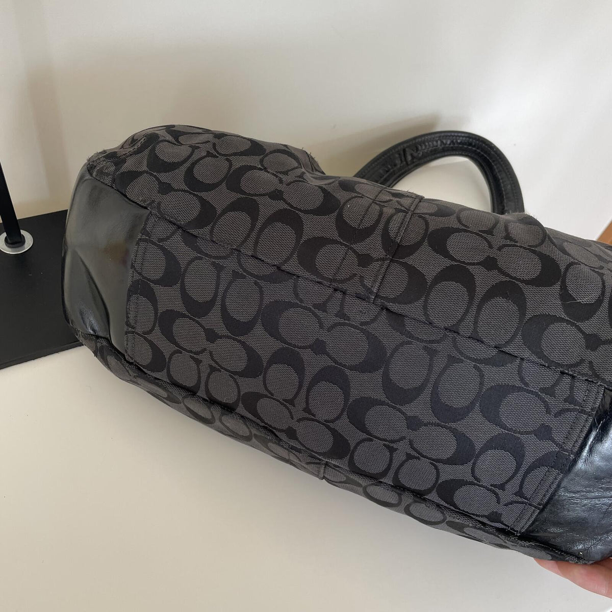 Coach Black Signature Monogram Ergo Shoulder Bag with Kisslock Pocket D1076-F14380