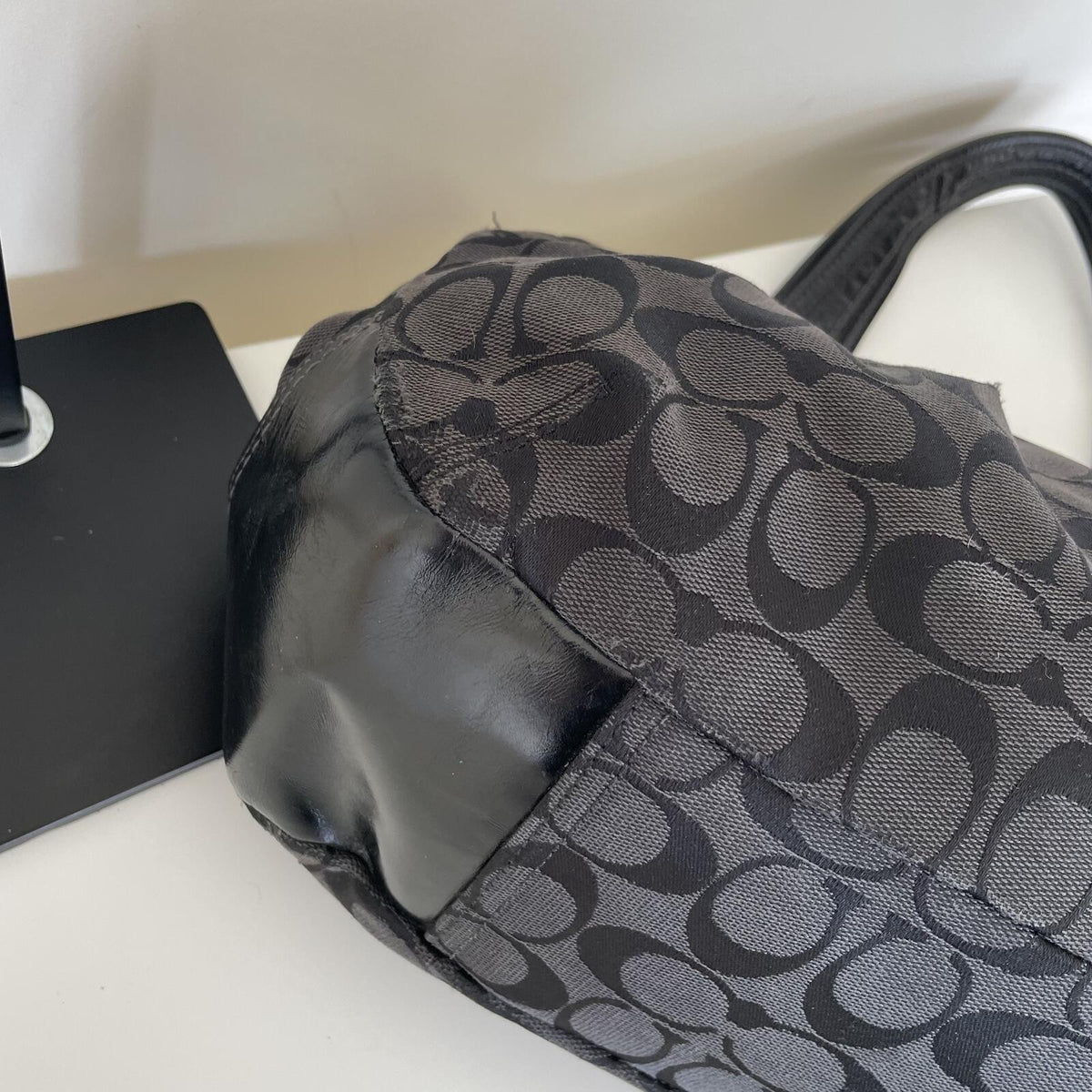 Coach Black Signature Monogram Ergo Shoulder Bag with Kisslock Pocket D1076-F14380
