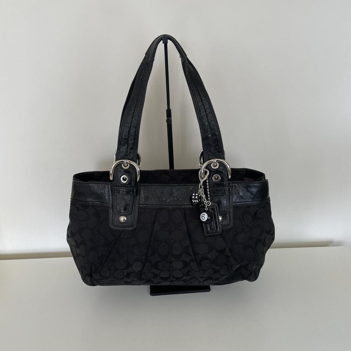 Coach Black Signature Monogram Pleated Canvas Tote Bag K0951-F13742