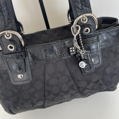 Coach Black Signature Monogram Pleated Canvas Tote Bag K0951-F13742